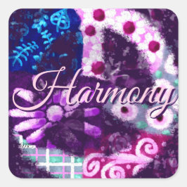 抽象芸術ピースサインヒッパイアートパープルピンクブルー スクエアシール