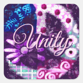 抽象芸術ピースサインヒッパイアートパープルピンクブルー スクエアシール