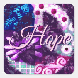 抽象芸術ピースサインヒッパイアートパープルピンクブルー スクエアシール