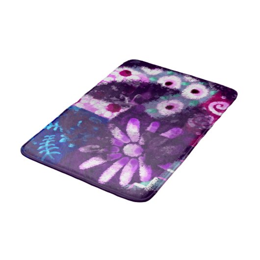 抽象芸術ピースサインヒッパイアートパープルピンクブルー バスマット (アングル)