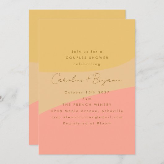 抽象芸術ピーチイエローボホシェイプズカップルシャワー 招待状 (正面/裏面)