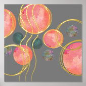 抽象芸術ピーチグリーンサークル金ゴールド 箔ポスター (正面)