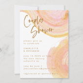 抽象芸術ピーチピンク絵を描スワールカップルシャワー 招待状 (正面)