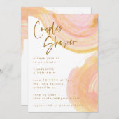 抽象芸術ピーチピンク絵を描スワールカップルシャワー 招待状 (正面/裏面)