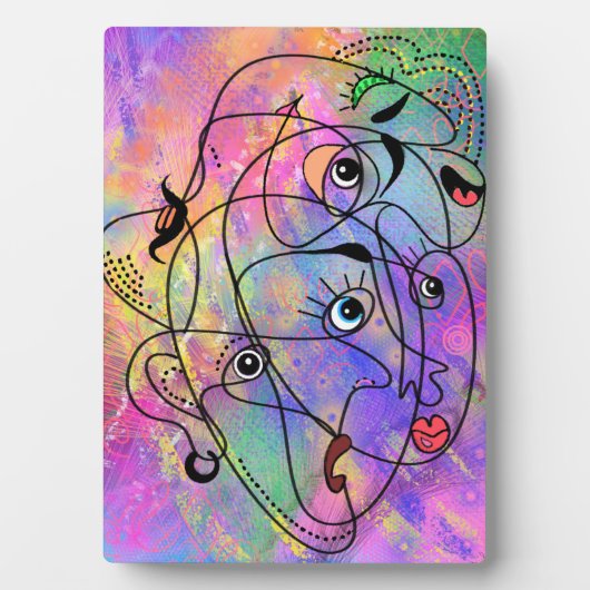 抽象芸術ピープル顔ムオッズ – キュービズムスタイルスケッチ フォトプラーク (正面)