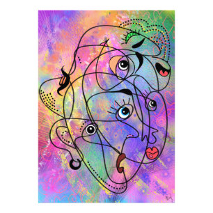 抽象芸術ピープル顔ムオッズ – キュービズムスタイルスケッチ フォトプリント