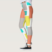 抽象芸術ファンキーアートパステルターコイズイエロー レギンス (左)