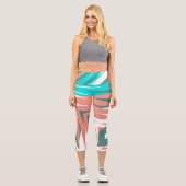 抽象芸術ファンキーアートパステルターコイズホワイト カプリレギンス (正面)