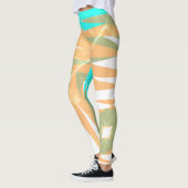 抽象芸術ファンキーアートパステルターコイズホワイト レギンス (左)