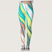 抽象芸術ファンキーアートパステルターコイズホワイト レギンス (正面)