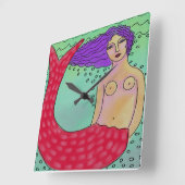 抽象芸術ファンキーアートマーメイドスクエアウォールクロック スクエア壁時計 (傾斜)