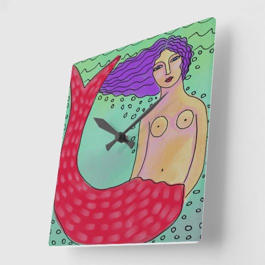 抽象芸術ファンキーアートマーメイドスクエアウォールクロック スクエア壁時計 (傾斜)