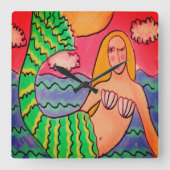 抽象芸術ファンキーアートマーメイド スクエア壁時計 (正面)