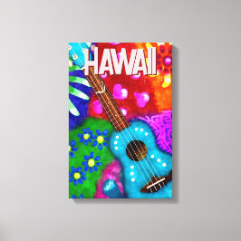 抽象芸術ファンキーウクレレフローラ熱帯ティール（緑がかった色）紫 キャンバスプリント