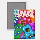 抽象芸術ファンキーウクレレフローラ熱帯ティール(緑がかった色)紫 マグネット (正面/裏面)