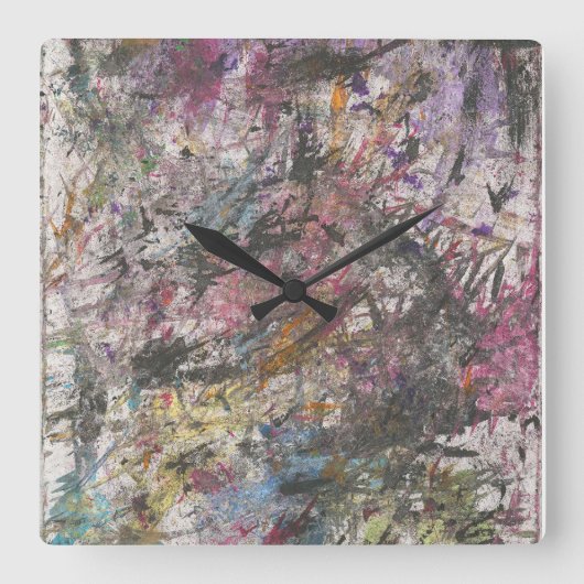 抽象芸術ファンキーカラフルウォールクロック スクエア壁時計 (正面)