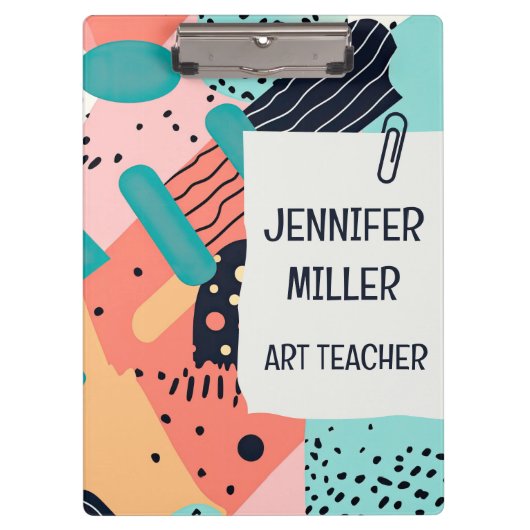 抽象芸術ファンキーカラフル80メンフィススタイルパターン クリップボード (正面)