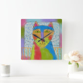 抽象芸術ファンキーキャットアートスクエアウォールクロック スクエア壁時計 (ホーム)