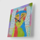 抽象芸術ファンキーキャットアートスクエアウォールクロック スクエア壁時計 (傾斜)