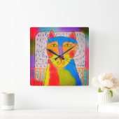 抽象芸術ファンキーキャットアート スクエア壁時計 (ホーム)