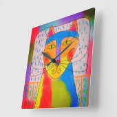 抽象芸術ファンキーキャットアート スクエア壁時計 (傾斜)