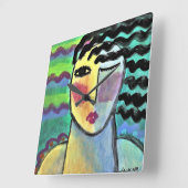 抽象芸術ファンキーポートレートの女性正方形の壁クロ スクエア壁時計 (傾斜)