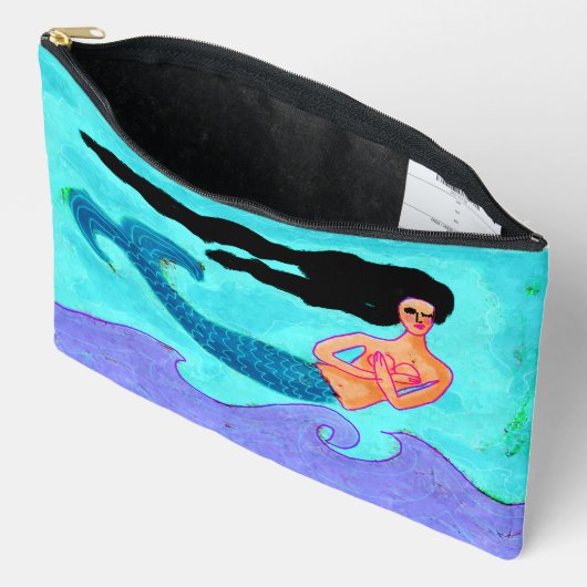 抽象芸術ファンキーマーメイド絵画ズ アクセサリーポーチ (見開き)