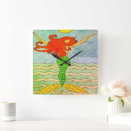 抽象芸術ファンキーマーメイド絵画ズ スクエア壁時計 (ホーム)