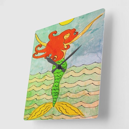 抽象芸術ファンキーマーメイド絵画ズ スクエア壁時計 (傾斜)