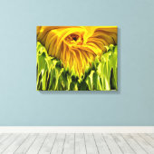 抽象芸術ファンキーレトロひまわり、おびえたジオメトリ キャンバスプリント (インサイチュ (ウッドフロア))