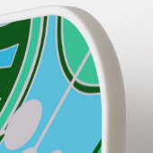 抽象芸術ファンキー、青、緑、白のジオシェイプ。 ピックルボールラケット (左詳細)