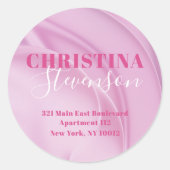 抽象芸術ファンシーピンクラウンド差出人住所ラベル ラウンドシール (正面)