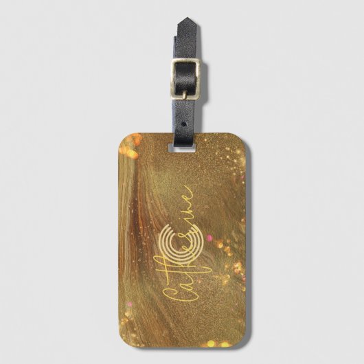 抽象芸術ファンシーフェイク金ゴールドグリッターモノグラムの ラゲッジタグ (正面縦)