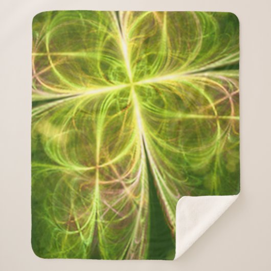 抽象芸術ファンタジーフォー葉ズグリーンイエロークローバー シェルパブランケット (正面)