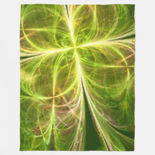 抽象芸術ファンタジーフォー葉ズグリーンイエロークローバー フリースブランケット (正面)