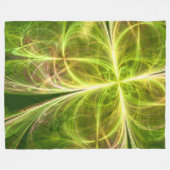 抽象芸術ファンタジーフォー葉ズグリーンイエロークローバー フリースブランケット (正面(横))