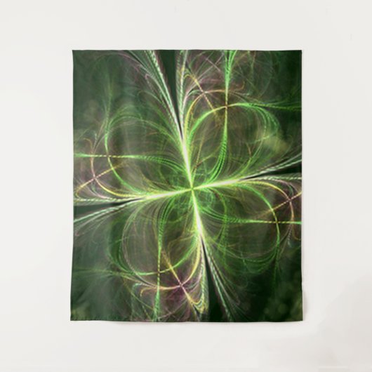 抽象芸術ファンタジーフォー葉ズグリーンクローバー タペストリー (正面)