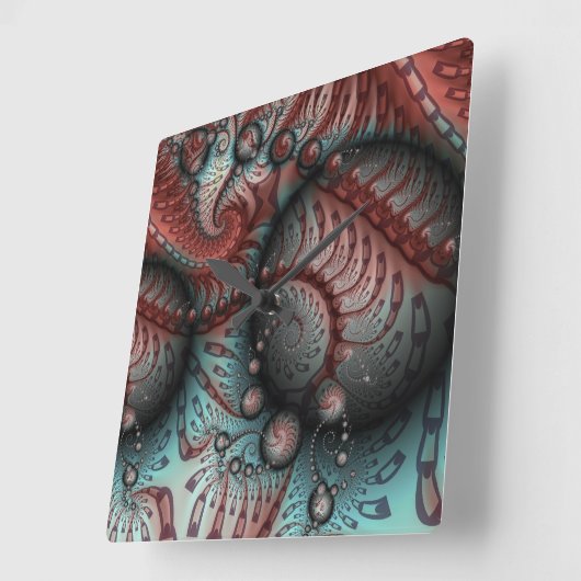 抽象芸術ファンタジーフラクタルアートボールブラウンブルー スクエア壁時計 (傾斜)