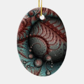 抽象芸術ファンタジーフラクタルボールブラウンブルーオーバル セラミックオーナメント (裏面)