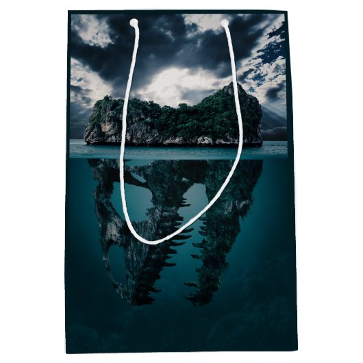 抽象芸術ファンタジー芸術的島 ミディアムペーパーバッグ (正面)