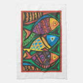 抽象芸術フィッシュアートデザイン キッチンタオル (縦)