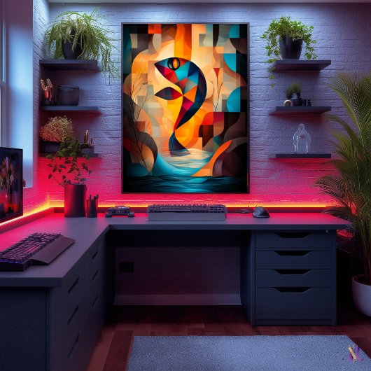 抽象芸術フィッシュアート – ヴィブの幾何学的自然デザイン ポスター