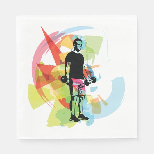 抽象芸術フィットネスアートオブマンリフティングダンベル スタンダードランチョンナプキン (正面)