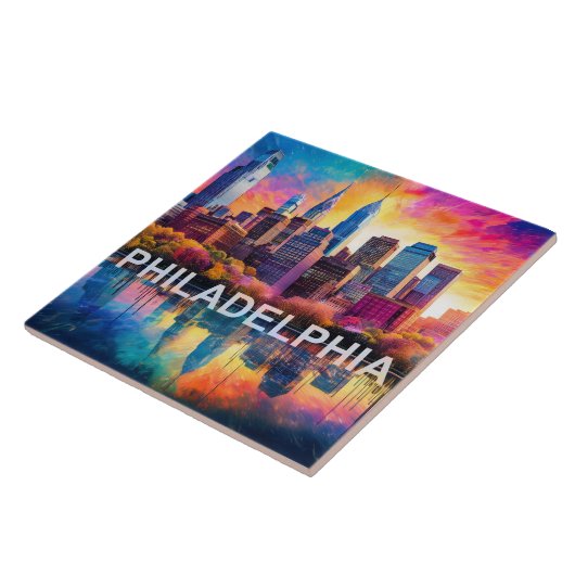 抽象芸術フィラデルフィアスカイラインアモダンートシティ タイル (側面)