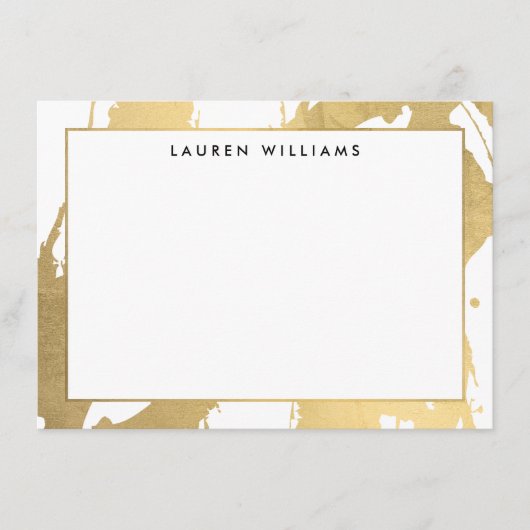 抽象芸術フェイク金ゴールドのブラシストローク（ホワイトノートカード） ノートカード (正面)