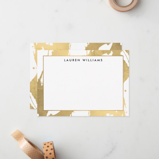 抽象芸術フェイク金ゴールドのブラシストローク(ホワイトノートカード) ノートカード (正面/裏面インサイチュ)