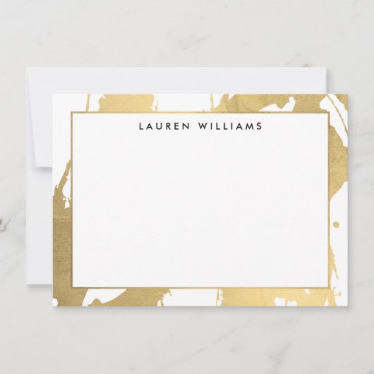 抽象芸術フェイク金ゴールドのブラシストローク（ホワイトノートカード） ノートカード (正面)