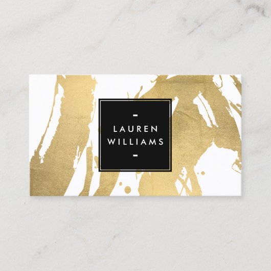 抽象芸術フェイク金ゴールドの白いブラシストローク 名刺 (正面)