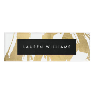抽象芸術フェイク金ゴールドの白いブラシストローク 名札