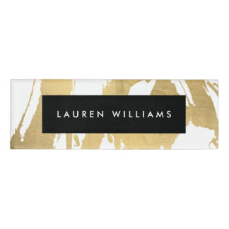 抽象芸術フェイク金ゴールドの白いブラシストローク 名札